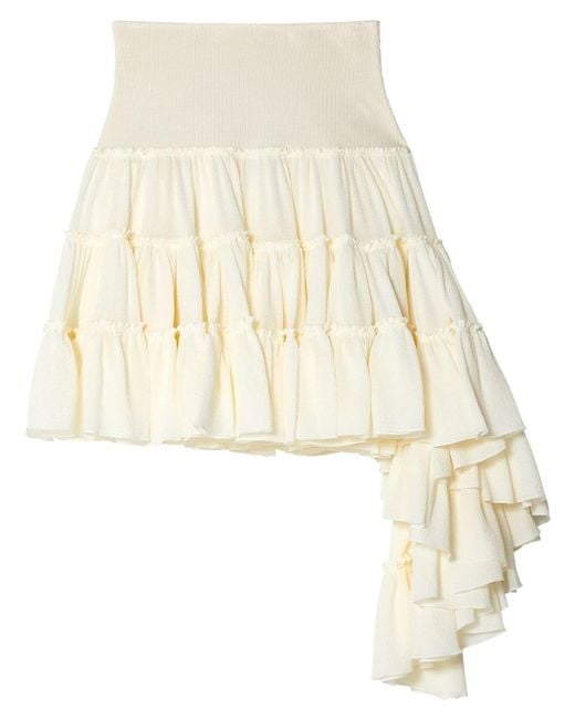 Loewe White Ruffled Asymmetric Miniskirt