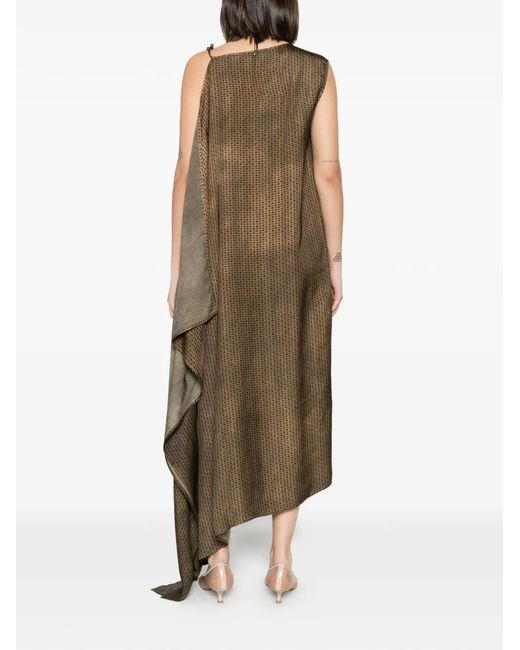 Uma Wang Natural Robe Asymétrique Marta À Imprimé Géométrique