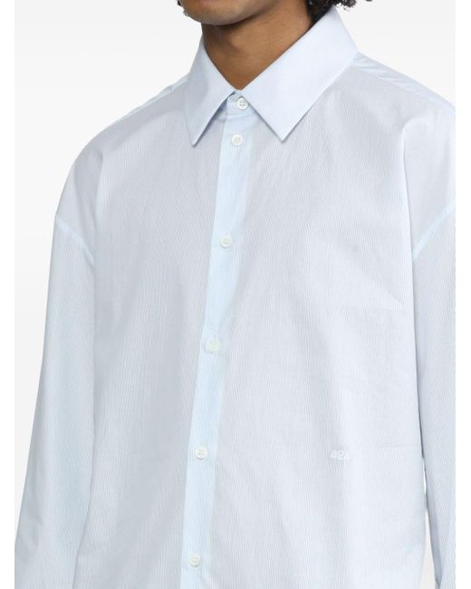 424 White Classic Collar Pinstriped Cotton Shirt for men