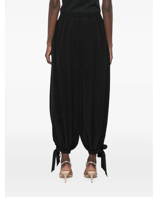Chloé Black Bow-Detail Silk-Crepe Trousers