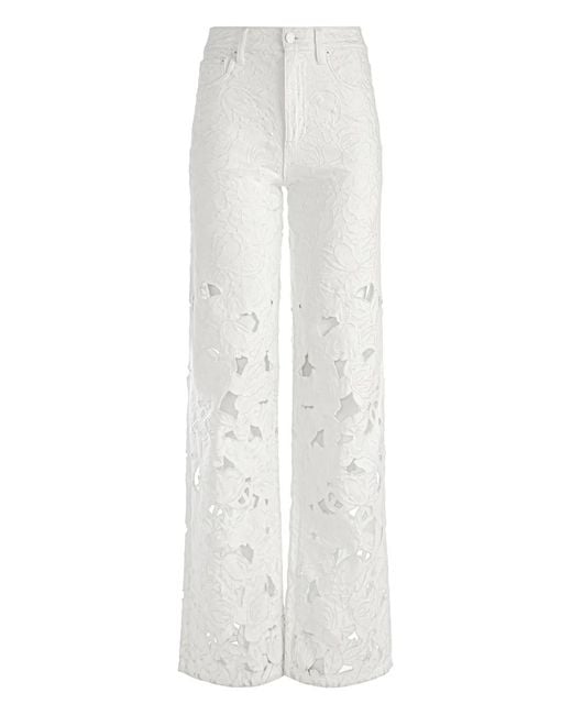 Alice + Olivia White Weezy High-Rise Embroidered Eyelet Jeans