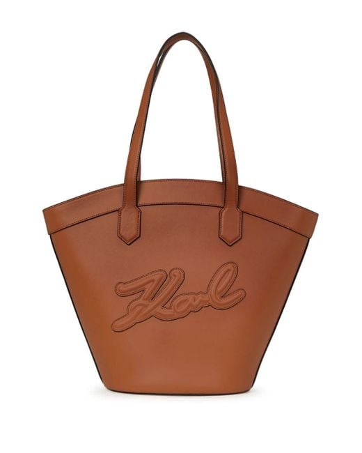 Karl Lagerfeld Medium K signature Leather Tote Bag in Brown Lyst