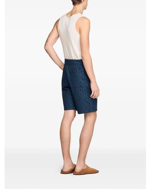 Sandro Blue Square Cross Denim Shorts for men