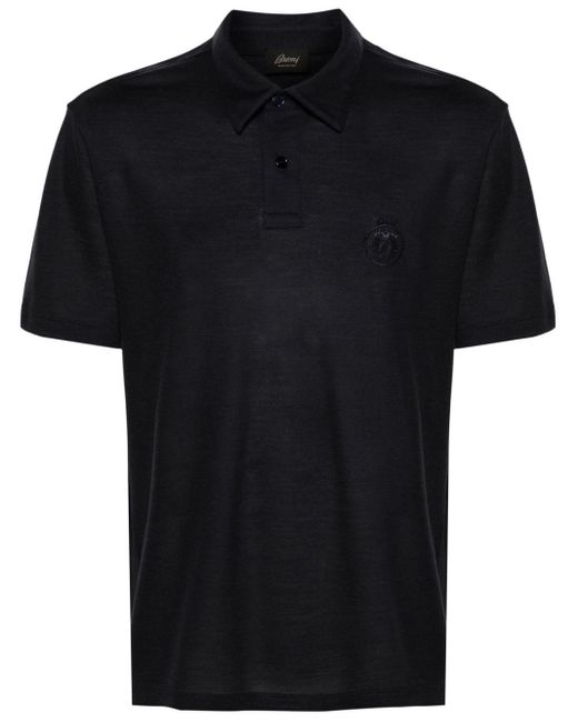 Brioni Black Logo-embroidered Wool Polo Shirt for men