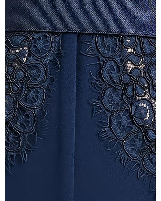 Tadashi Shoji Blue Amaris Lace-Panelled Belted Jumpsuit