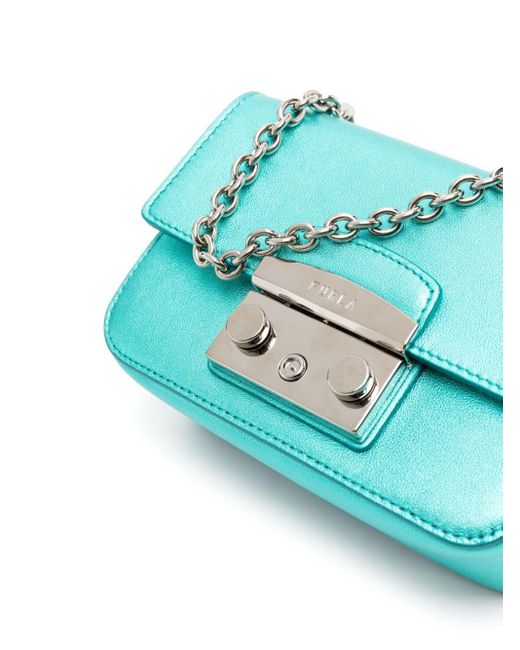 Furla Mini Metropolis Metallic Leather Crossbody Bag in Blue Lyst