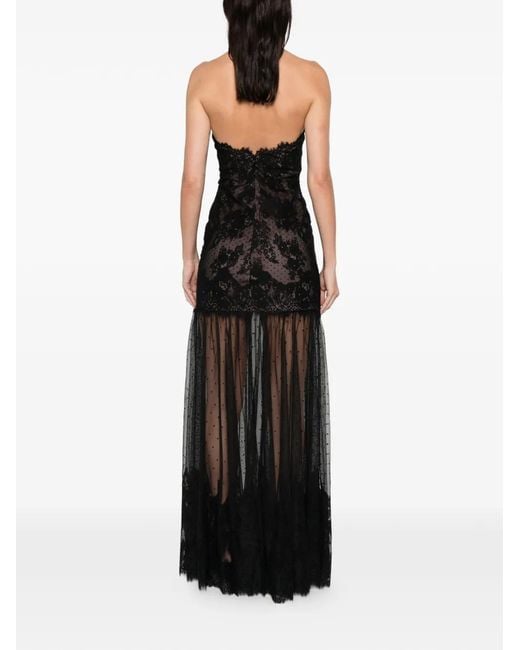 retroféte Black Maxikleid aus Tüll mit Spitzenbesatz