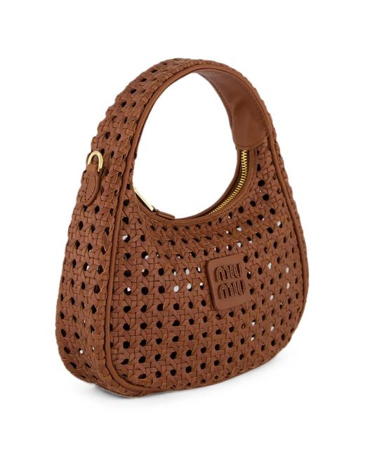 Miu Miu Brown Wander Woven Shoulder Bag