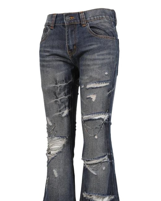 Jaded London Blue Distressed Chain-Link Jeans for men