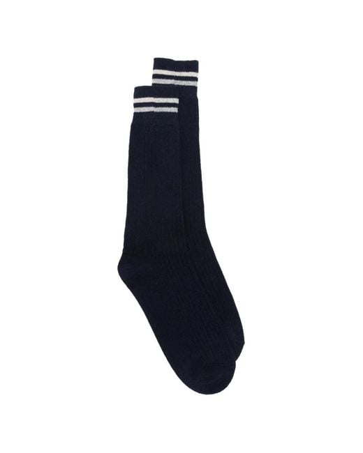 Eleventy Blue Stripe-Detail Ribbed Socks for men