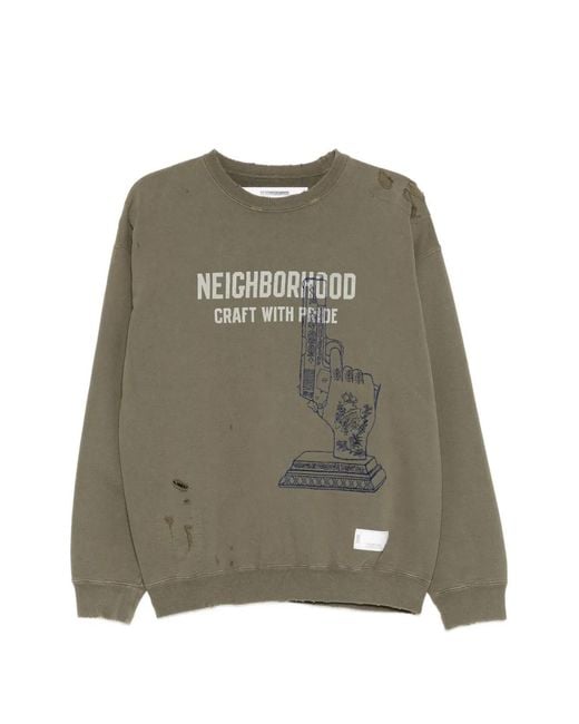 Neighborhood Green Distressed Graphic-Print Sweater for men