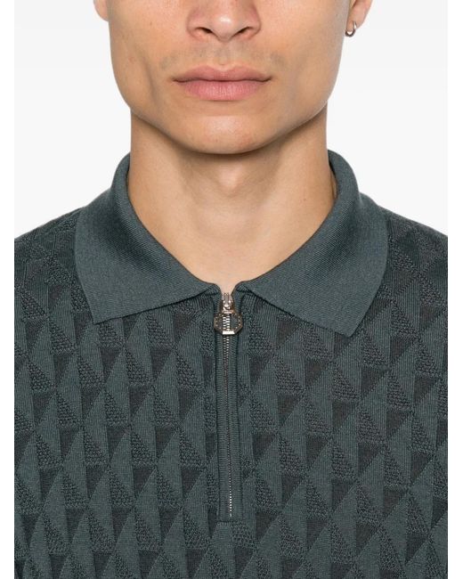 Stefano Ricci Green Geometric-Pattern Zip-Fastening Polo Shirt for men