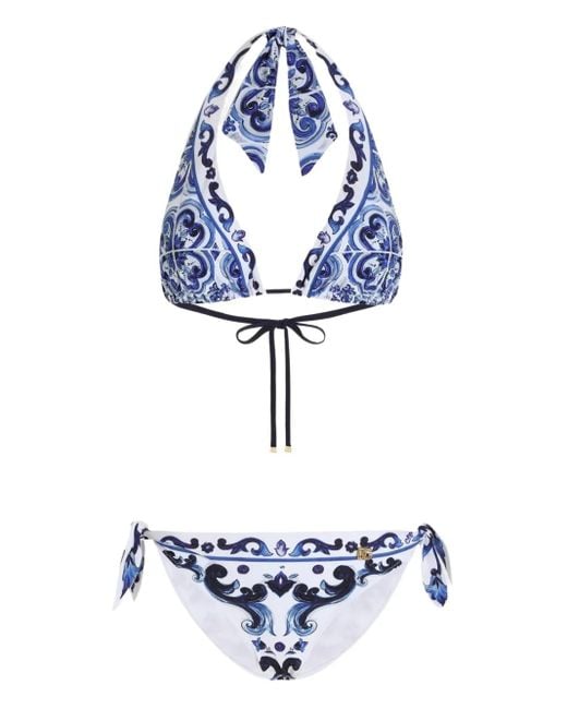 Bikini Con Stampa Maioliche di Dolce & Gabbana in Blue