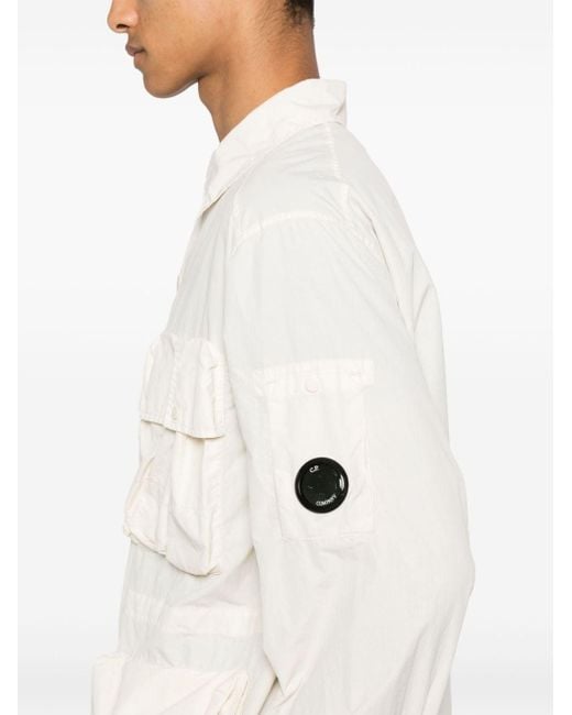 C P Company White Flatt Multi-pocket Shirt Jacket for men