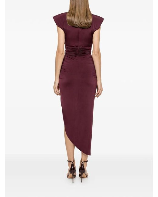 Nissa Purple Ruched Midi Dress
