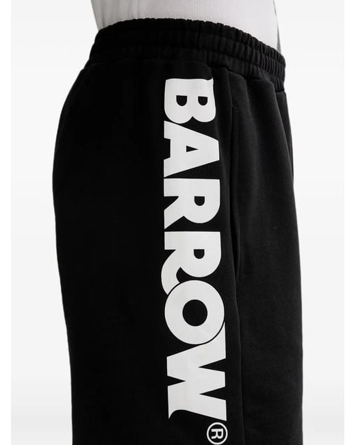 Barrow Black Logo-Print Elasticated-Waist Shorts