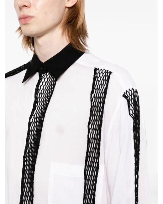 Yohji Yamamoto White Mesh-Panelled Fringed Shirt for men