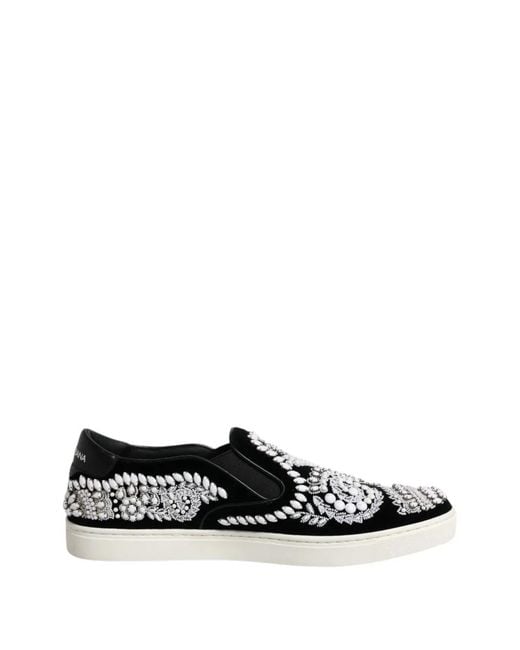 Dolce & Gabbana White Embellished Velvet Sneakers for men