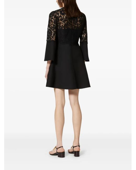 Valentino Garavani Black Lace-Paneled Flared Dress
