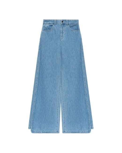 Emporio Armani Blue Side-Slit Wide-Leg Jeans