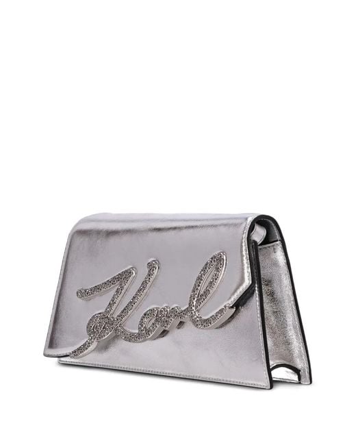 Karl Lagerfeld Gray K/Signature 2.0 Metallic Shoulder Bag