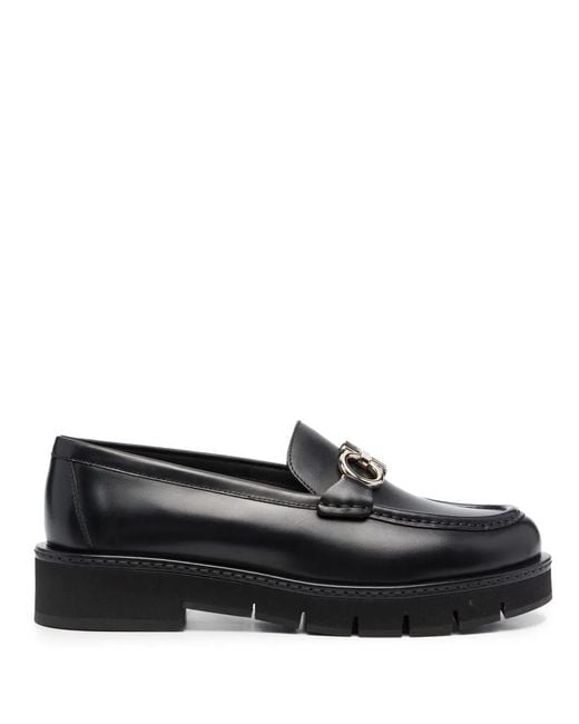 Ferragamo Black Rolo Chunky Leather Loafers