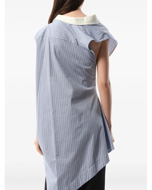 Sacai Blue Asymmetric-Hem Striped Blouse