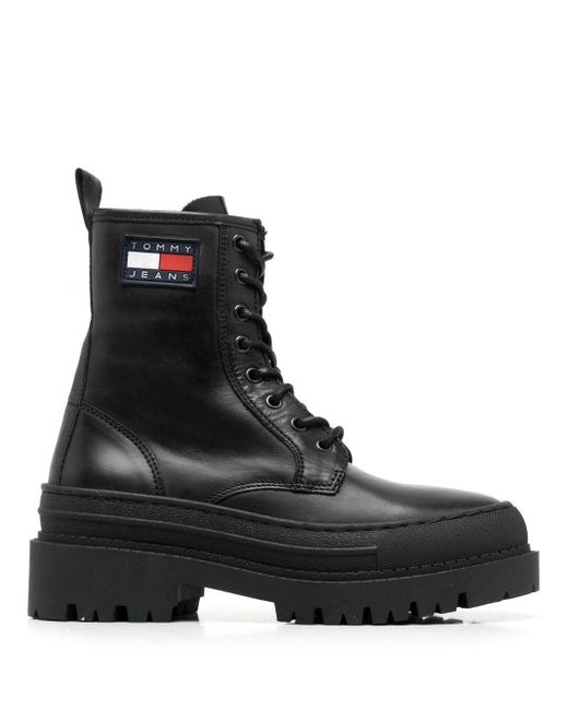 Tommy Hilfiger Denim Logo-patch Lace-up Combat Boots in Black | Lyst UK