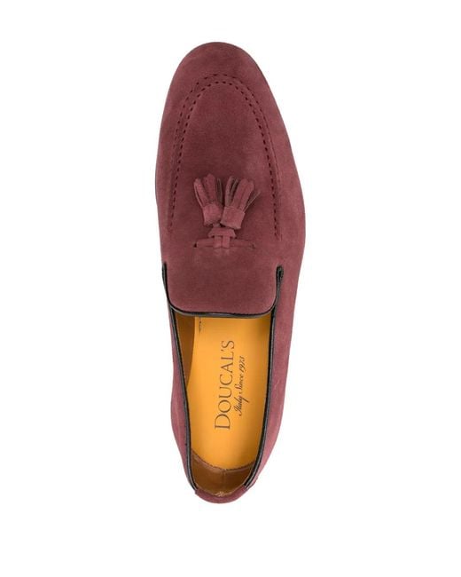 Doucal's Red Tassel-Detail Suede Loafers for men