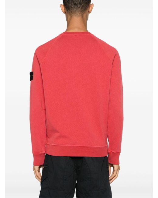 Stone Island Red Compass-appliqué Cotton Sweatshirt for men