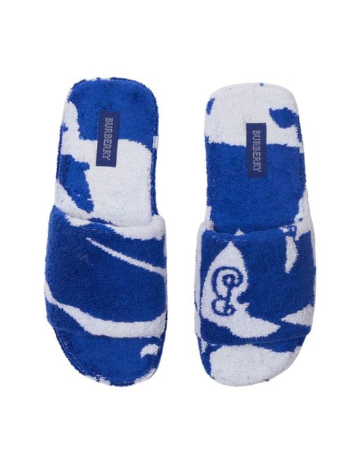 Burberry Snug Cotton-towelling Slippers in Blue for Men | Lyst