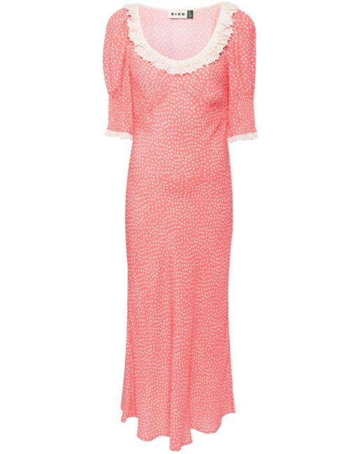 Rixo Pink Juliette Polka Dot-print Midi Dress