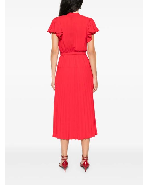Nissa Red Pleated Midi Dress