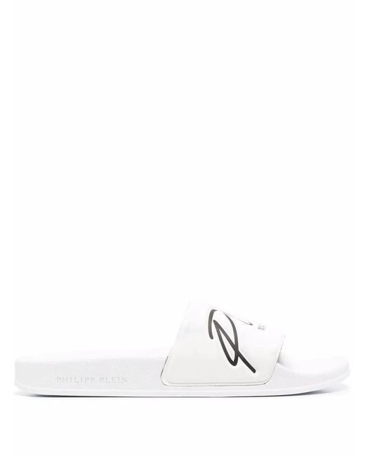 Philipp Plein White Embossed Logo Slides