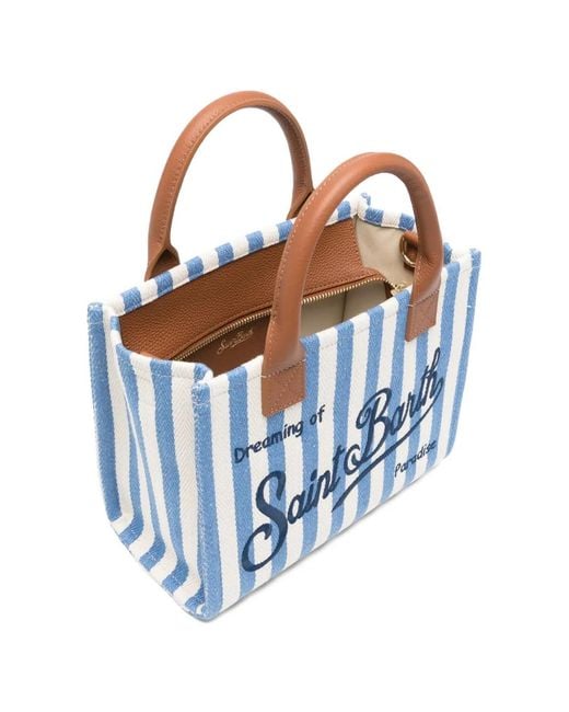 Mc2 Saint Barth Blue Midi Vanity Striped Tote Bag
