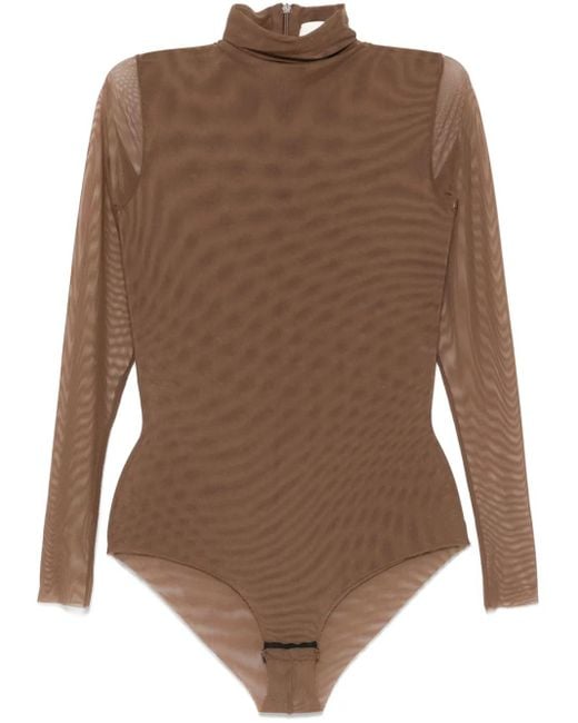 Atu Body Couture Brown Mesh-Design Bodysuit