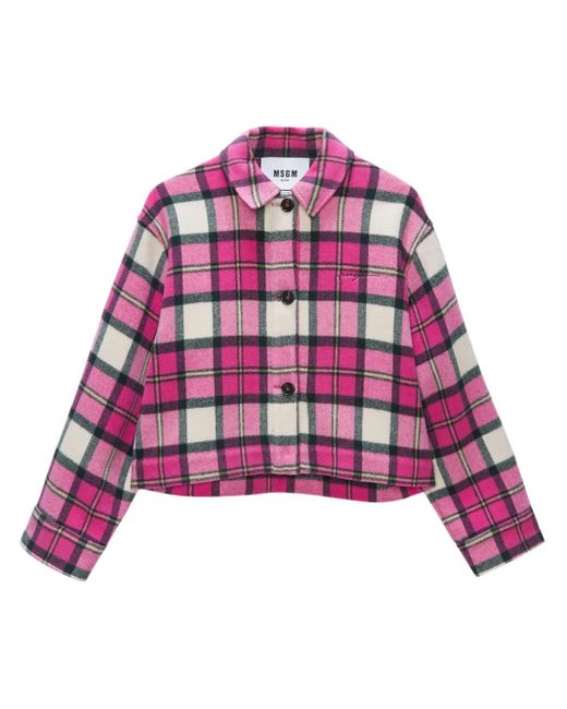 MSGM Purple Checkerboard-Print Cropped Jacket