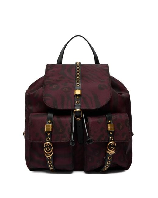 Pinko Purple Patterned-Flap Backpack