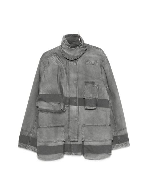 6397 Gray Fireman Multi-Pocket Cotton Coat