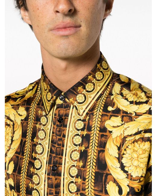 Camicia in seta a stampa di Versace in Yellow da Uomo