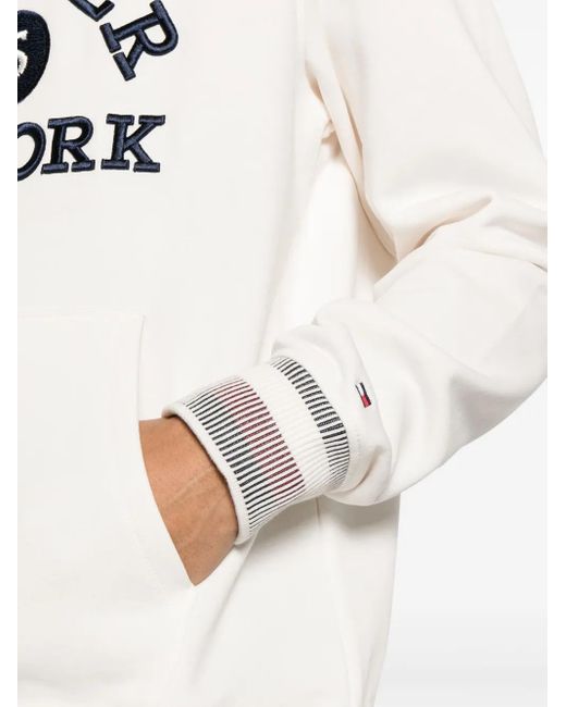 Tommy Hilfiger White Embroidered-Logo Cotton Hoodie for men