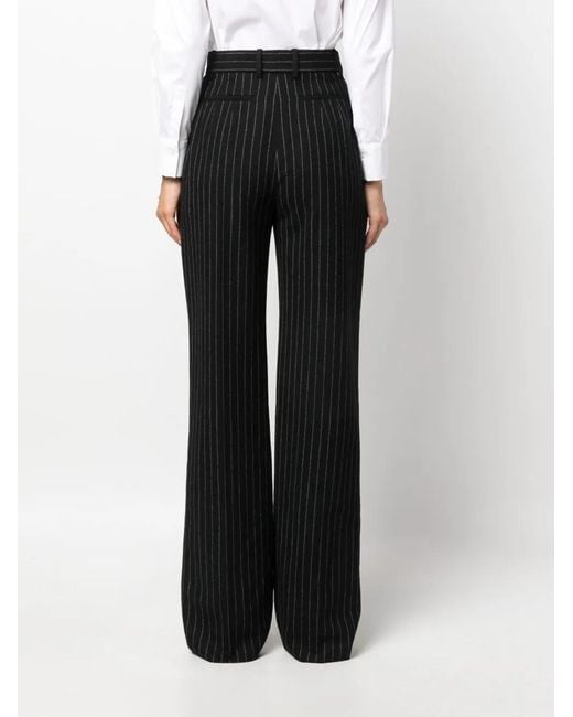 McQueen Black Chalk Stripe Wool Trousers