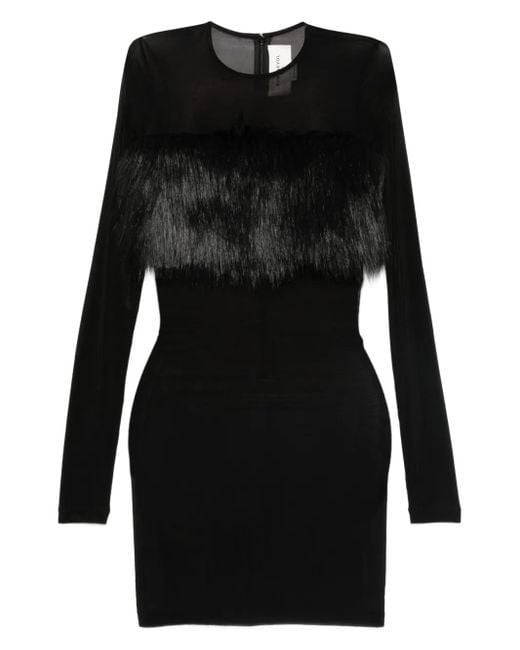 Burc Akyol Black Faux Fur-Trimmed Mini Dress