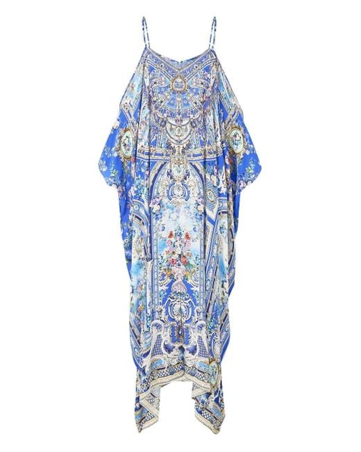 Vestido largo Ottoman Opulence de seda Camilla de color Blue