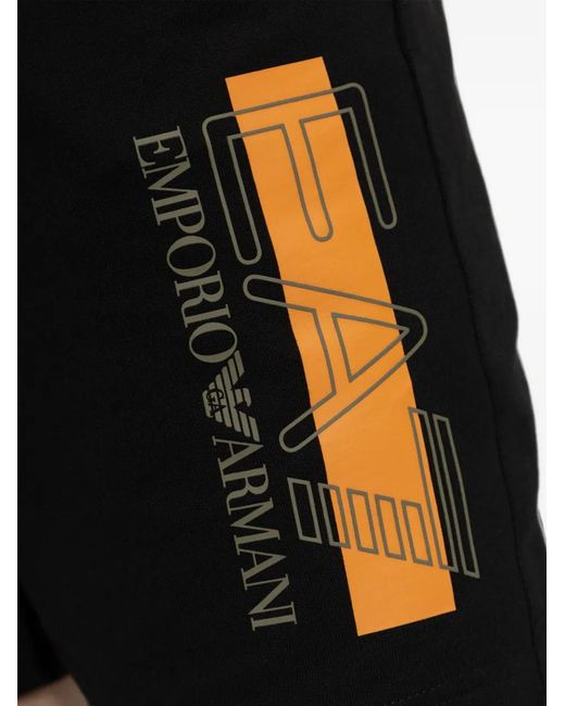 EA7 Black Logo-Print Shorts for men