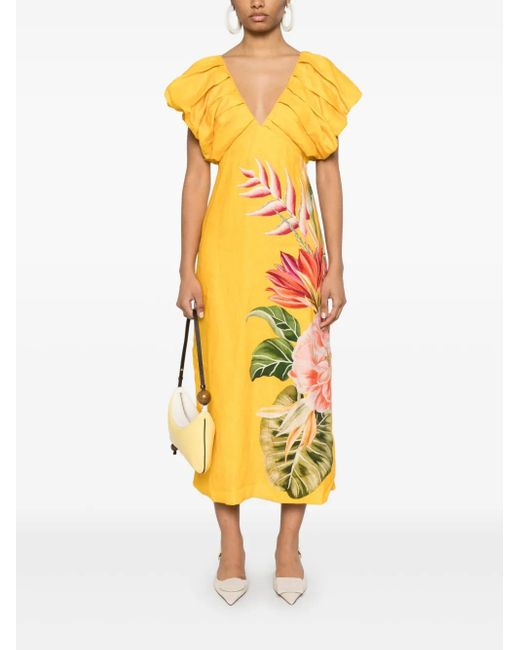 FARM Rio Spring Awakening Midi Dress in Yellow | Lyst
