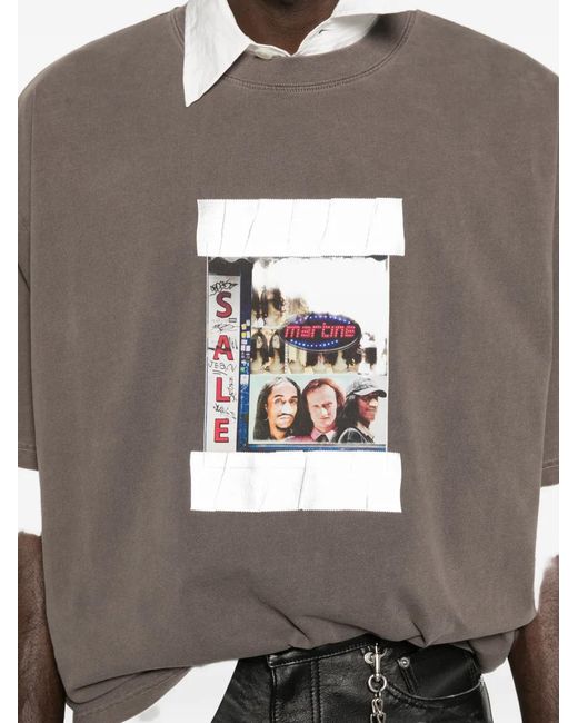 Martine Rose Gray Oversized Cotton T-Shirt With Photographic Print On The Chest And Logo On The Back for men