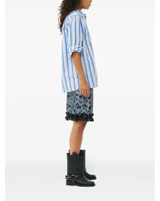 Ganni Blue Striped Organic Cotton Shirt