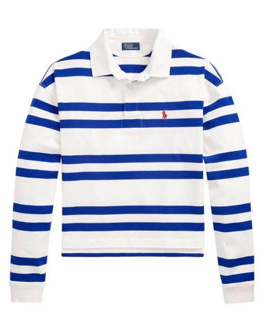 Polo Ralph Lauren Blue Striped Cropped Jersey Rugby Shirt