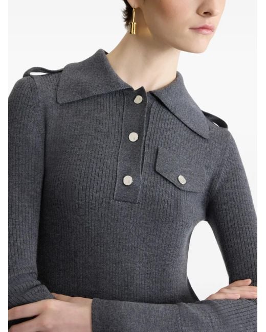 Patou Blue Geripptes Poloshirtkleid